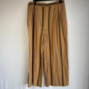 NWT Worthington Women Wide Leg Linen Striped Pants Brown Pleated Dress Workwear